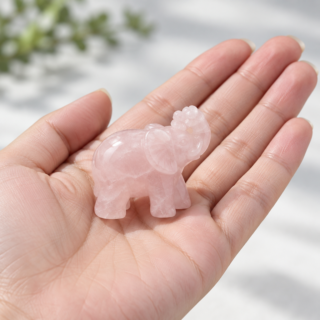 Hand-held 2-inch Rose Quartz Elephant