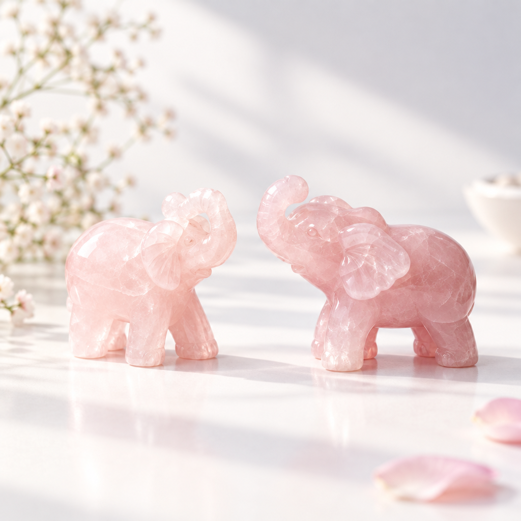 Natural Rose Quartz Elephant Carving