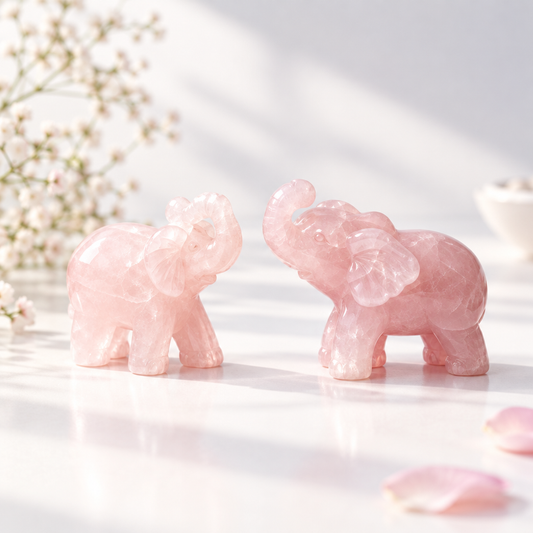 Natural Rose Quartz Elephant Carving
