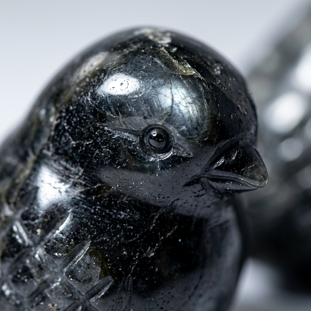 Natural Black Flash Stone Bird Carving for Intuition and Elegance