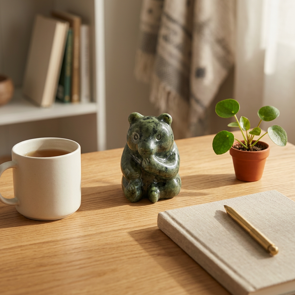 Natural Xiuyan Jade Bear Carving