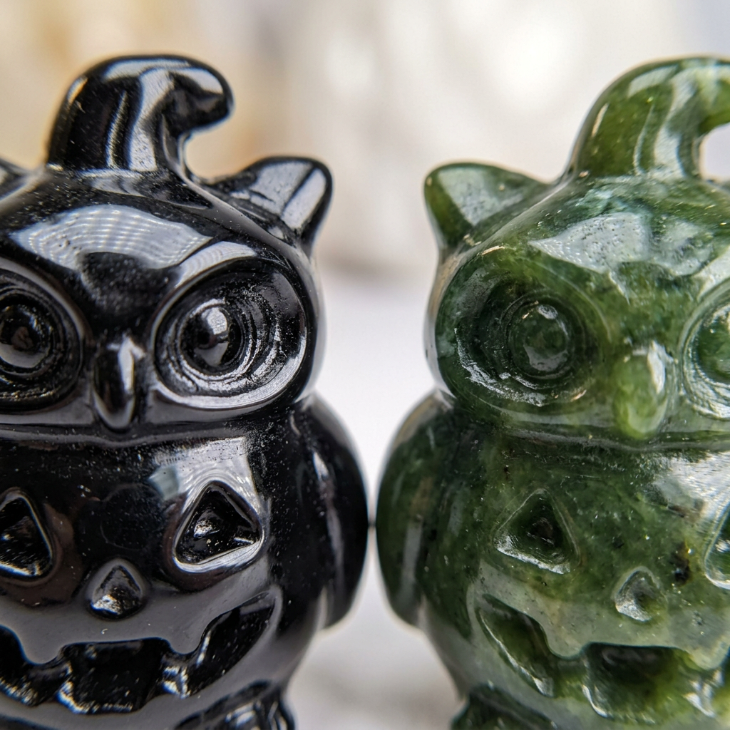 Machine-Carved Skull Owl Figurine - Macro Gemstone Detail