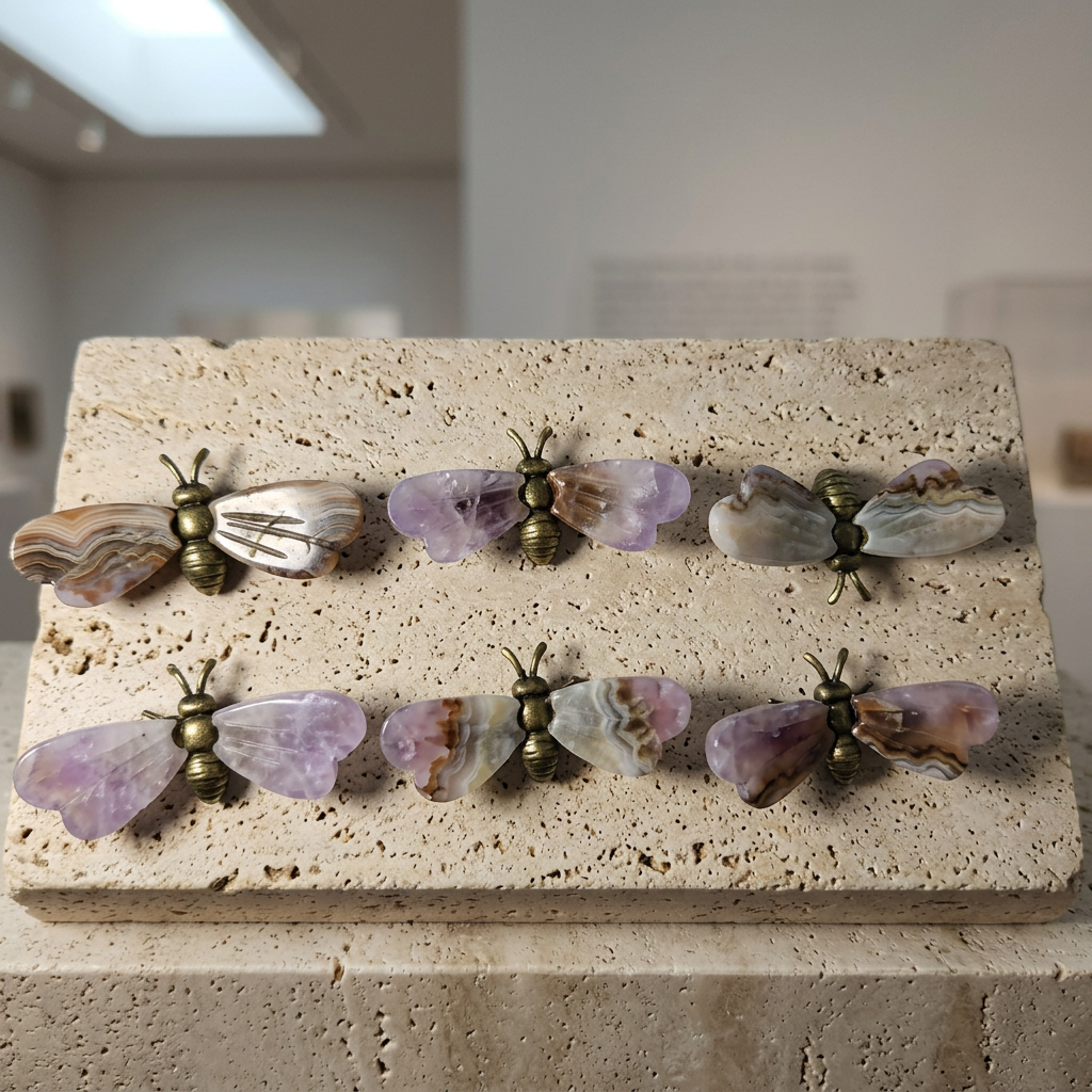 Natural Amethyst and Agate Bee Carving for Abundance and Joy