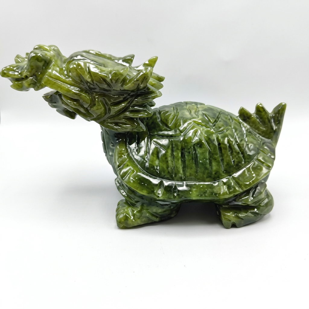 Natural Xiuyan Jade Dragon Turtle Carving for Feng Shui and Wealth