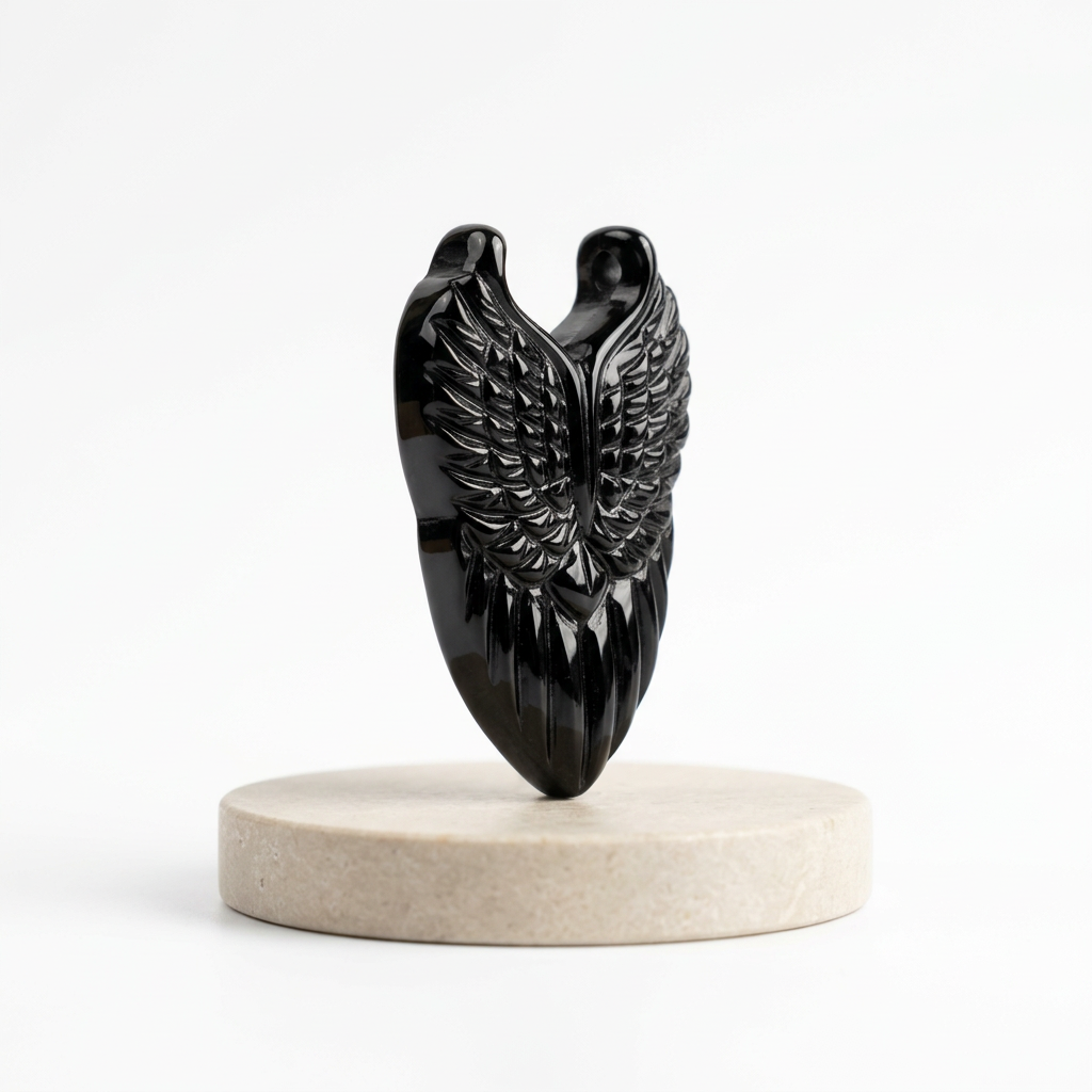 Black Obsidian Winged Heart Carving Style B for Emotional Protection