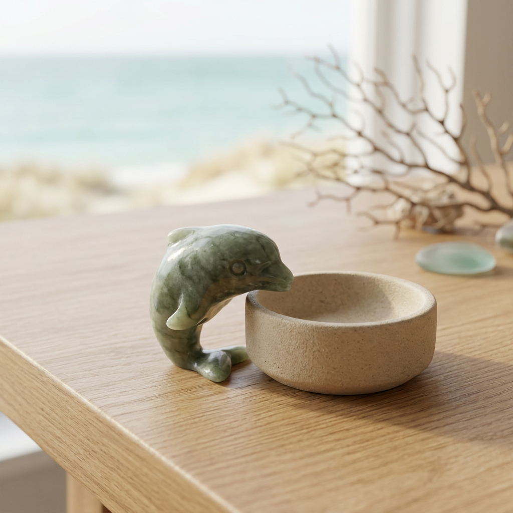 Machine-Carved Xiuyan Jade Dolphin Figurine