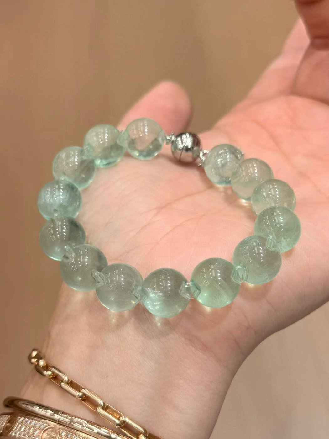 Crystal Bubble Chain Bracelet - Multi Stone Options - Mint Green Fluorite 10mm